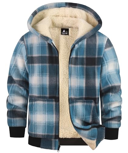 Image of GEEK LIGHTING Boys Flannel Jacket Sherpa Lined Hoodies Zip Up Fleece Plaid Shirt Jackets Winter Outdoor Coat Warm