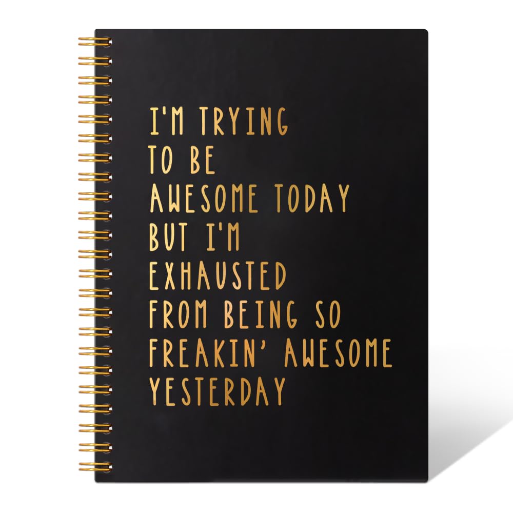THEBESTU Taccuino a spirale con copertina rigida, 160 pagine, con scritta "I'm Trying To Be Awesome Today", regalo divertente per lavoro, regali di Natale per capo, uomini, amici, ringraziamenti