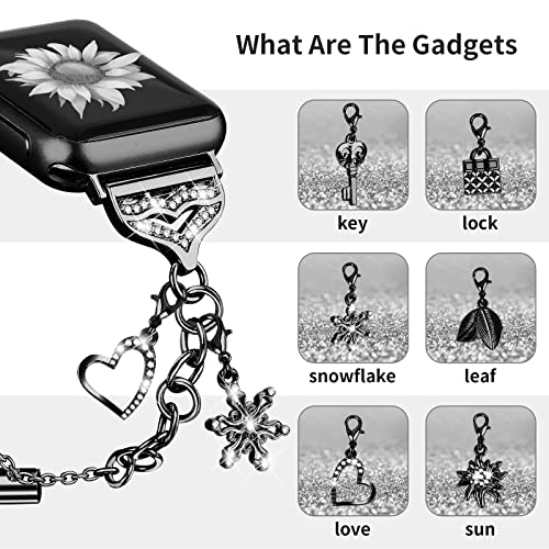 Bling Band Compatible with Apple Watch 40mm 41mm 38mm, Metal Jewelry Watch Strap for Series SE 9 8 7 6 5 4 3 2 1 Interchangeable Charms Dressy Bracelet for Women (Black)