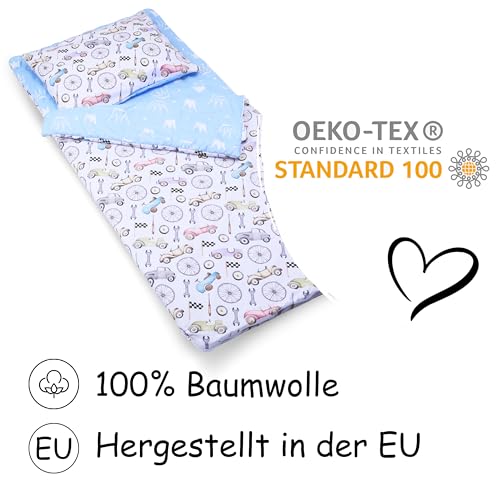 PinkZebra-Kinder-Schlafsack-140-x-75-cm-Kissenbezug-60-x-40-cm-fur-Madchen-Schlafsack-mit-Baumwoll-Bezug-Kissenbezug-mit-Doppelter-Reisverschluss-Ideal-fur-Kindertagesstatte-Kindergarten