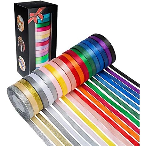 20 Colors 300 Yard Satin Ribbon -18 Silk Ribbon Rolls & 2 Glitter Metallic Ribbon Rolls, 2/5" Wide 15 Yard/Roll, Ribbons Perfect for Crafts, Hair Bows, Gift Wrapping, Wedding Party Decoration and More Cover