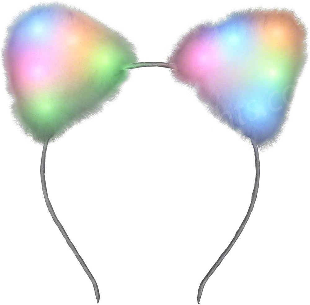 Soft Furry Light Up Cat Ears Kitty Headband with Multicolor LED Lights