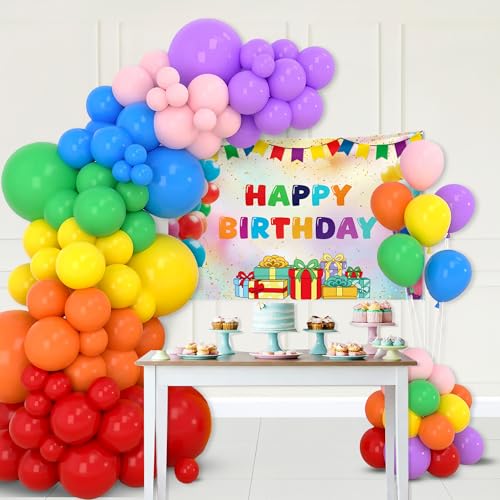 Image of SpecialYou.in Rubber Birthday Decoration Kit For Baby Girl Or Boy, Multicolor Balloons Decoration Kit With Multicolor Backdrop, Birthday Decor Items For Kids' Party- 76 Pcs