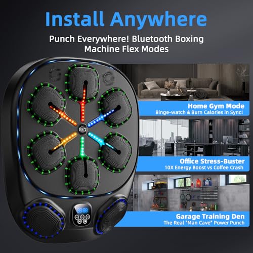 Music Boxing Machine with LED Lights & Bluetooth Speaker – Interactive Punching Bag for Fitness, Rhythm Training & Stress Relief – Home Gym Equipment for Adults