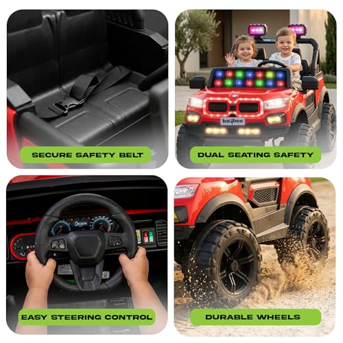 Image of Baybee RogueX Battery Operated Jeep for Kids with Parental Control | Baby Ride On Electric Car with RGB Lights, Music & Swing Mode | Rechargeable Battery Car for Kids 2 to 6 Years Boys Girls (Red)