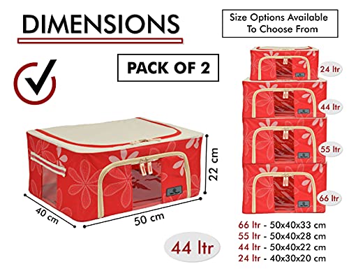 Image of Yellow Weaves Foldable Cloth Storage Box /Wardrobe Organizer, 44 LTR, 2 pieces, Red