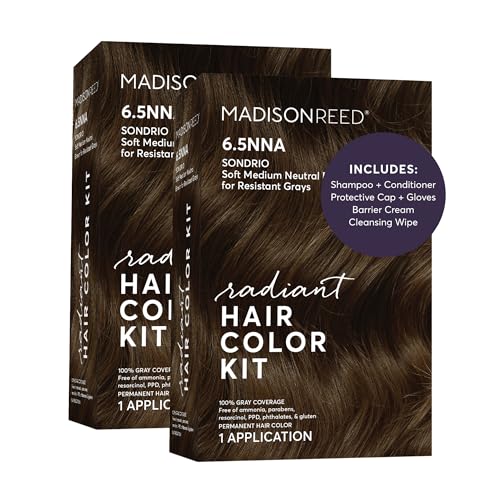 Image of Madison Reed Radiant Hair Color Kit - 100% Gray Coverage for Resistant Gray - 6.5NNA Medium Neutral Brown (Sondrio), Permanent Hair Dye, PPD-Free & Ammonia-Free, 2 Pack