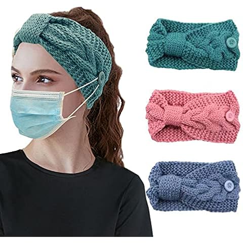 Women Winter Ear Warmer Headbands, Fashion Headbands Mask Winter Button Headband Knitted, Bowknot Ear Warmer Head Wrap Hair Bands Face Mask Girls Turban Sports Hair Ribbons. (C) Cover