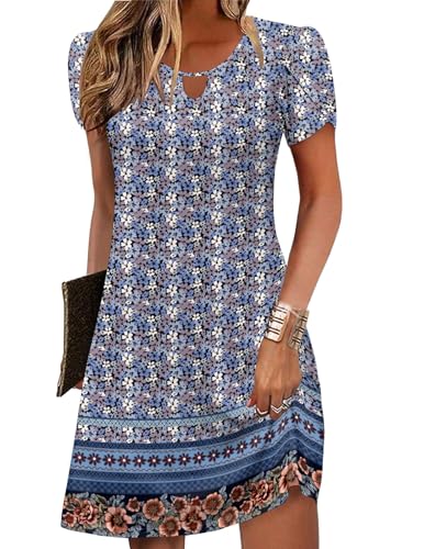 Image of Zeagoo Women's Casual A-Line Dresses with Pockets Summer Floral Tshirt Dress Short Sleeve Mini Dress Flowy Sundresses