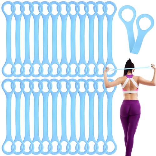Hiboom 24 Pack Rubber Figure 8 Resistance Bands with Non Slip Handles, Elastic Workout Bands for Arm Back Chest Training, Yoga, Pilates Physical, Home Gym Equipment(Blue)