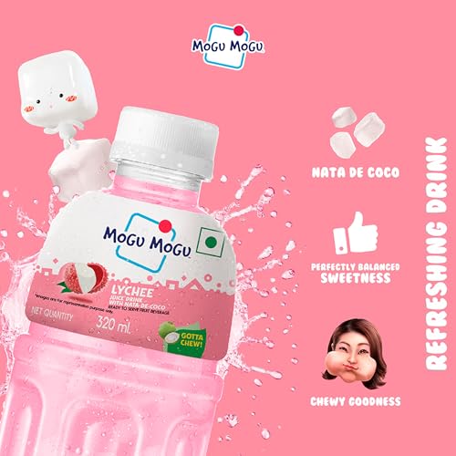 Image of Mogu Mogu Lychee Juice Drink with Nata de Coco Jelly 320ml | Refreshing Tropical Thai-Made Sip & Chew Beverage