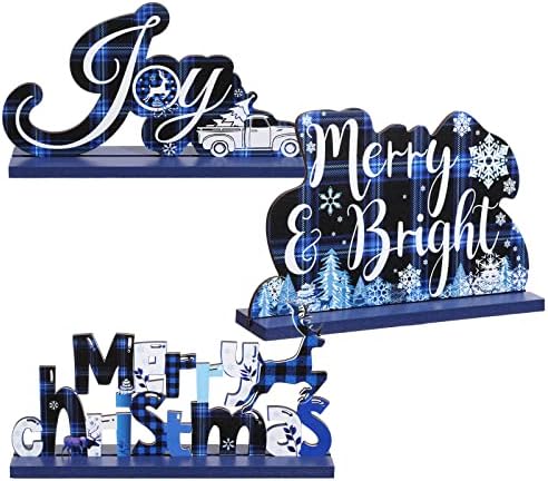 Blulu 3 Christmas Centerpieces for Tables Blue Merry Christmas Ta...