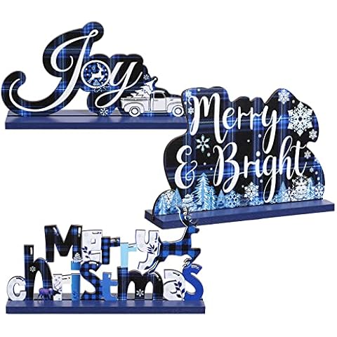 Blulu 3 Weihnachtstisch-Dekoration, Schilder, Weihnachts-Tischdekoration, Schneemann, Holz-Party-Dekorationen für den Winter Cover