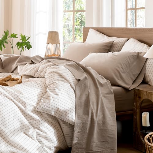 Image of MooMee Sheet Set 100% Washed Cotton Linen-Like Extra Deep Pocket Queen | Relaxed Linen-like Texture. Soft, Breathable & Lightweight Comfort. 15-19 inch Extra Deep Pocket with All-around Elastic