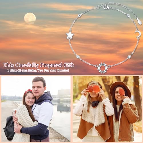 Alphm Anklet For Women S925 Sterling Silver Adjustable Foot Sun Moon Star Plus Ankle Bracelet Jewelry thumb #6