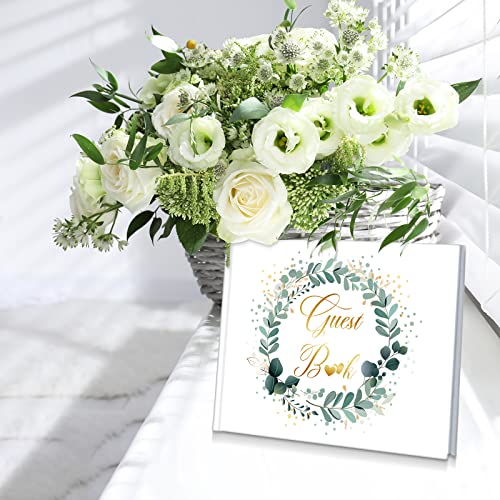 Wedding Guest Book 120 Pages Sign In Book Wedding Reception Registry Guestbook White Cover With Gold Foil, 6.7 X 8.7 Inches Hardbound (Leaf Style) #TOP5