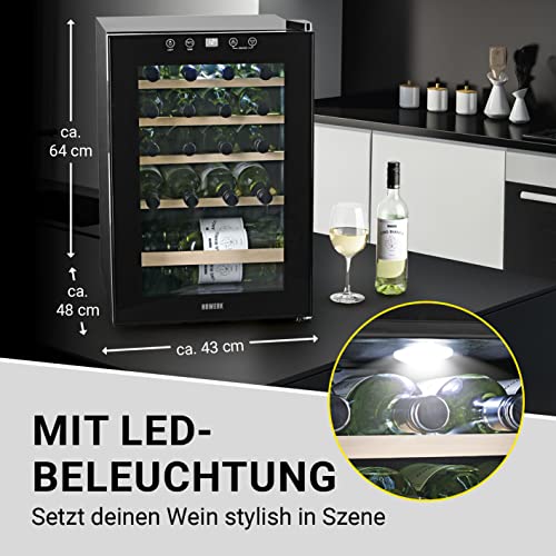 N8WERK Weinkühlschrank für bis zu 20 Flaschen Wein| | Leise Kompressortechnologie, freistehend, Temperaturbereich 4 °C - 18 °C, mit Thermoverglasung | LC-Display, LED-Beleuchtung – Bild 7