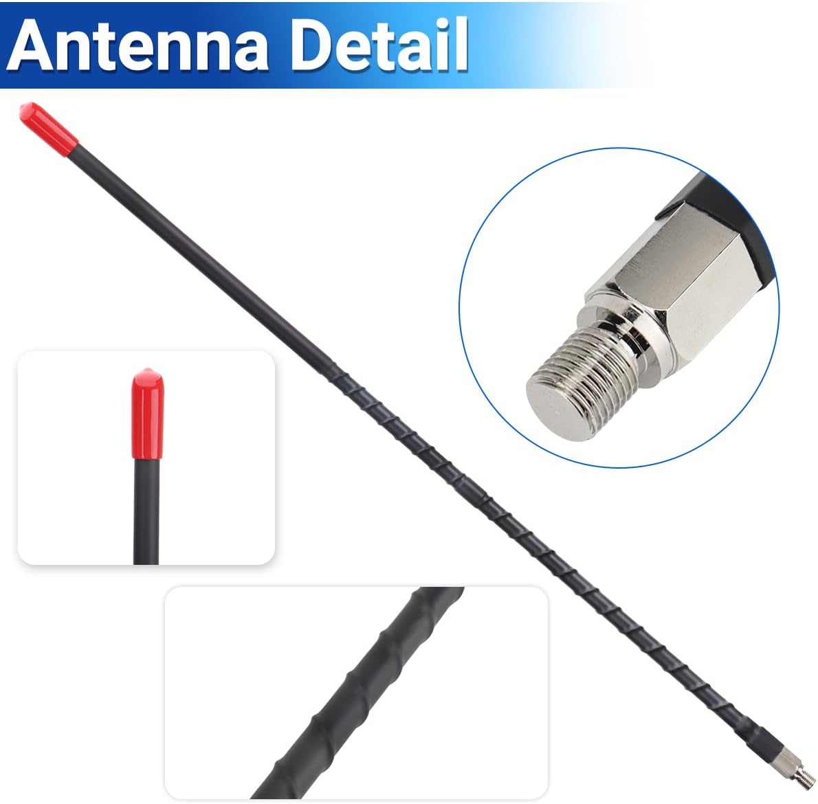 CB Radio Antenna Whip Fiberglass Antenna 2’ Foot with SO239 Stud,Single Groove Mount,Heavy Duty Stainless Steel Spring