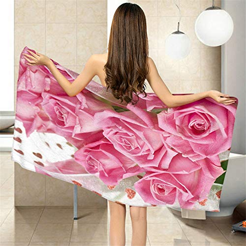 Moslion Comfy Bath Towels Pink Rose Love Heart Pattern Soft Bathing/Beach/Camping Towel For Women Men Girls Boys Large Size 64X32 Inches #TOP1