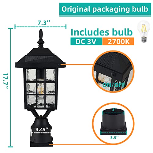 Zinnze Solar Lamp Post Light Outdoor，Solar Outdoor Post Light Waterproof With 3.5In Pier Mount Base，Matte Black #TOP4