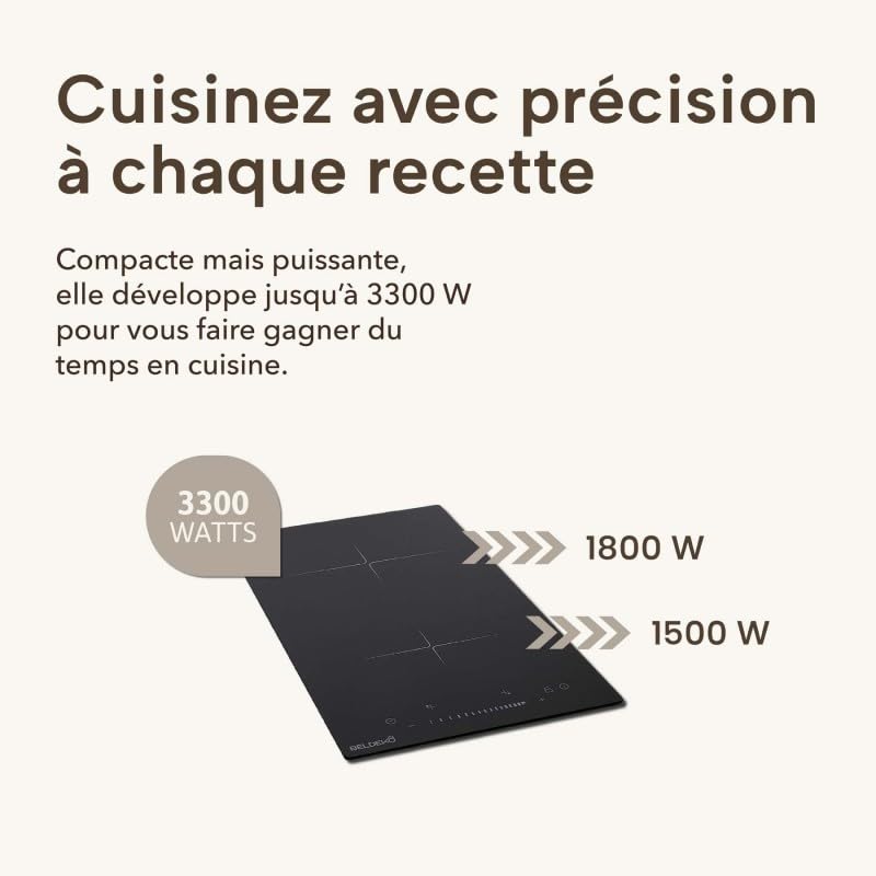 BELDEKO Plaque Induction 2 Feux Encastrable - 3300W - Commandes Slide Control - Minuteur Sécurité Enfant - Marque Française