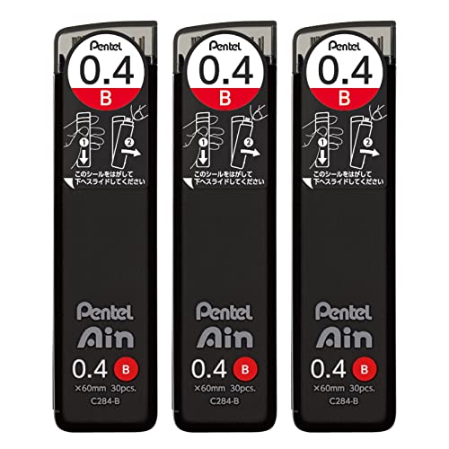 Pentel Ain AMZ-XC284B3P Mechanical Lead, 0.02 inches (0.4 mm), B, 3 Pieces