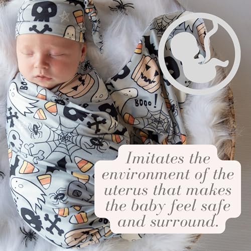 Image of Newborn Swaddle Blanket Set, Headband and Beanie