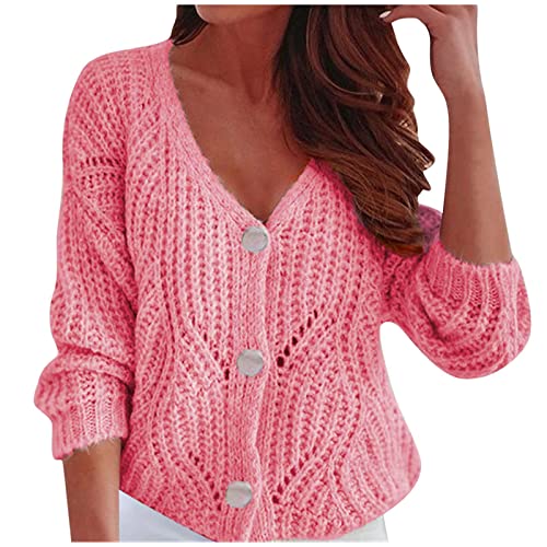 Wdgfv Strickjacke Damen,Strickjacke Damen Lange Grobstrick Cardigan Frühling Herbst Einfarbig Strickmantel Strickpullover Cover