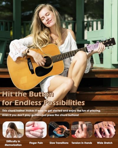 Image of Portable Guitar Chord Presser, Guitar Chord Helper And Trainer for Acoustic Guitar, Guitar Learning Tools for Beginners and Arthritis Player, Develop Confidence Quickly, white with clip