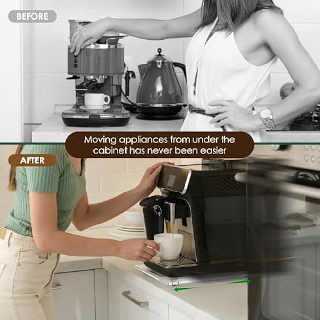 Acrylic Appliance Slider with Rubber Wheels, Sliding Tray for Heavy Kitchen Appliances, Coffee Maker Slider Tray for Counter, Countertop Moving Tray Accessories for Kitchen - 13 x 14 (Clear)