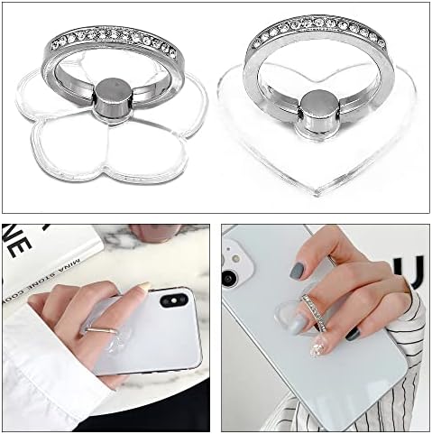 4 Pcs 360 Degree Rotation Heart Phone Ring Support Holder Mobile Phone Ring Holder Stand Finger Kickstand 360° Degree Rotation Clear Phone Ring for Phone