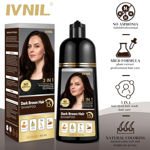 Dark Brown Hair Dye Shampoo for Gray Hair, Instant Natural Hair Color Shampoo for Women & Man, 3-In-1 & Semi-Permanent, Herbal Ingredients & Ammonia-Free, Fast Acting and Long Lasting, 500ml - Image 4