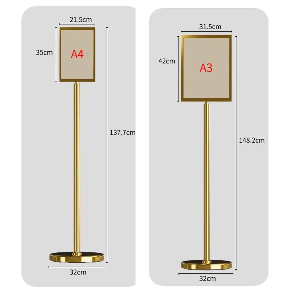 Soporte de Letrero Ajustable de Acero Inoxidable - Expositor de Suelo A4 para Bodas, Publicidad, menús y Ventas - Soporte Vertical Plateado para Carteles, señalización de Altura Ajustable