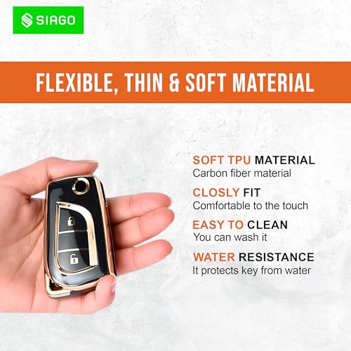 Image of SIAGO SIA344 TPU Key Cover and Metal Keychain Compatible for Toyota Corolla | Altis | Innova Crysta 2 Button Car Smart Key (Black Pack of 1)