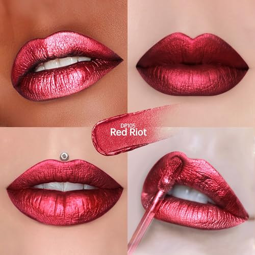 Image of Depuplum Red Lipsticks for Women Metallic Glitter Lipstick Long Lasting