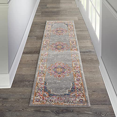 Nourison Passion Grey 2'2" X 7'6" Area -Rug, Boho, Traditional, Easy -Cleaning, Non Shedding, Bed Room, Living Room, Hallway, (8' Runner) #TOP1