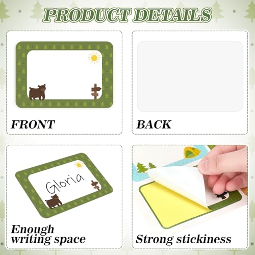 Image of Whaline 180 Pcs Camping Name Tag Stickers Self-Adhesive Nameplate Decal Camper Tent Woodland Forest Blank Name Label for Back to School Classroom Bulletin Board Desk Wall Decor
