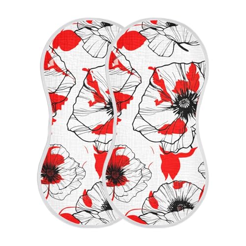 Morden Floral Poppy Sketch Burp Cloths for Babies Burp Rag Cotton Spit Up Rag for Babies Girls Infants