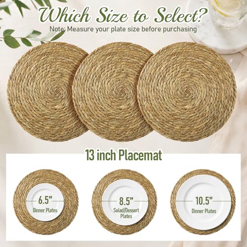 Image of Colingmill 20 Pcs Round Woven Placemats Bulk, Natural Rattan Wicker Chargers, Farmhouse Boho Straw Place Mats for Wedding Home Dining Party Table Decor Water Hyacinth Braided Placemat (13 Inch)
