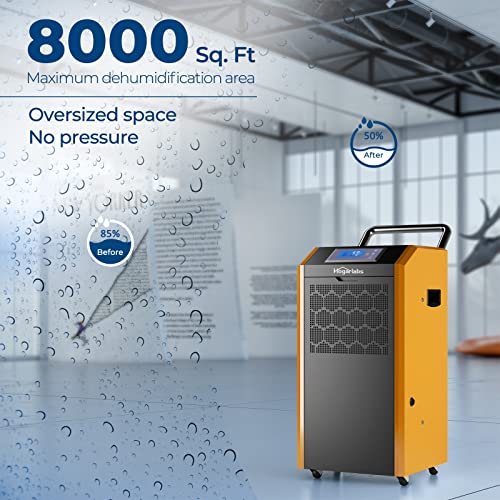 Hogarlabs Commercial Dehumidifier Up To 180 Pints For 8000 Sq. Ft Large Space, Dehumidifiers For Basement With Drain Hose And 1.58 Gallon Water Tank For Basement, Shop, Crawl Space, Cellar Warehouse Commercial. Orange #TOP1
