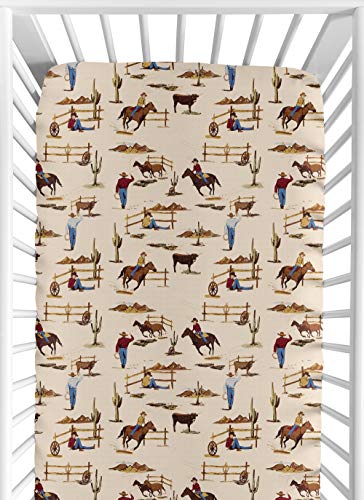 Sweet Jojo Designs Wild West Boy Jersey Stretch Knit Baby Fitted Crib Sheet for Soft Toddler Bed Nursery - Red, Blue, Tan Western Cowboy Southern Country Horse