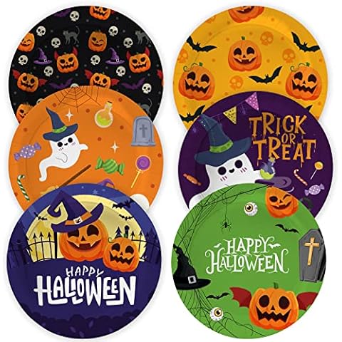 Joyful Toys Pack of 48 Halloween Paper Plates – 9" Halloween Dinner Plates | Disposable Spooky Plates for Kids, Jack O Lantern Plates, Ghosts, Spiders, Witches Cover