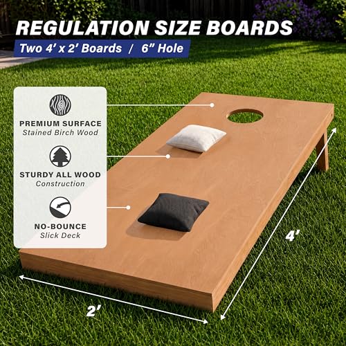 Image of GoSports 4 ft x 2 ft Regulation Size Wooden Cornhole Boards Set with Light Brown Finish - Includes Carrying Case (Choose Your Colors)