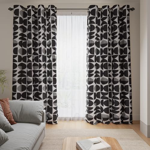 ColorBird Linen Curtains for Living Room, 2 Panels Set 96 Inch Length Black and White Bedroom Curtains, Light Filtering Window Treatment for Dining Room Doorway by ColorBird - Used condition - US$18.72