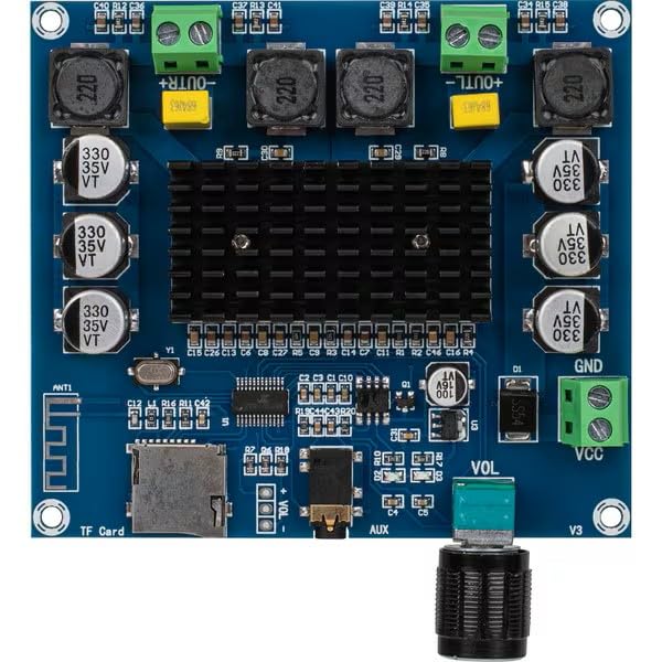 2 x 100W Bluetooth 5.0 TDA7498 Amplifier Board with Micro SD Card Reader 12 to 30 VDC
