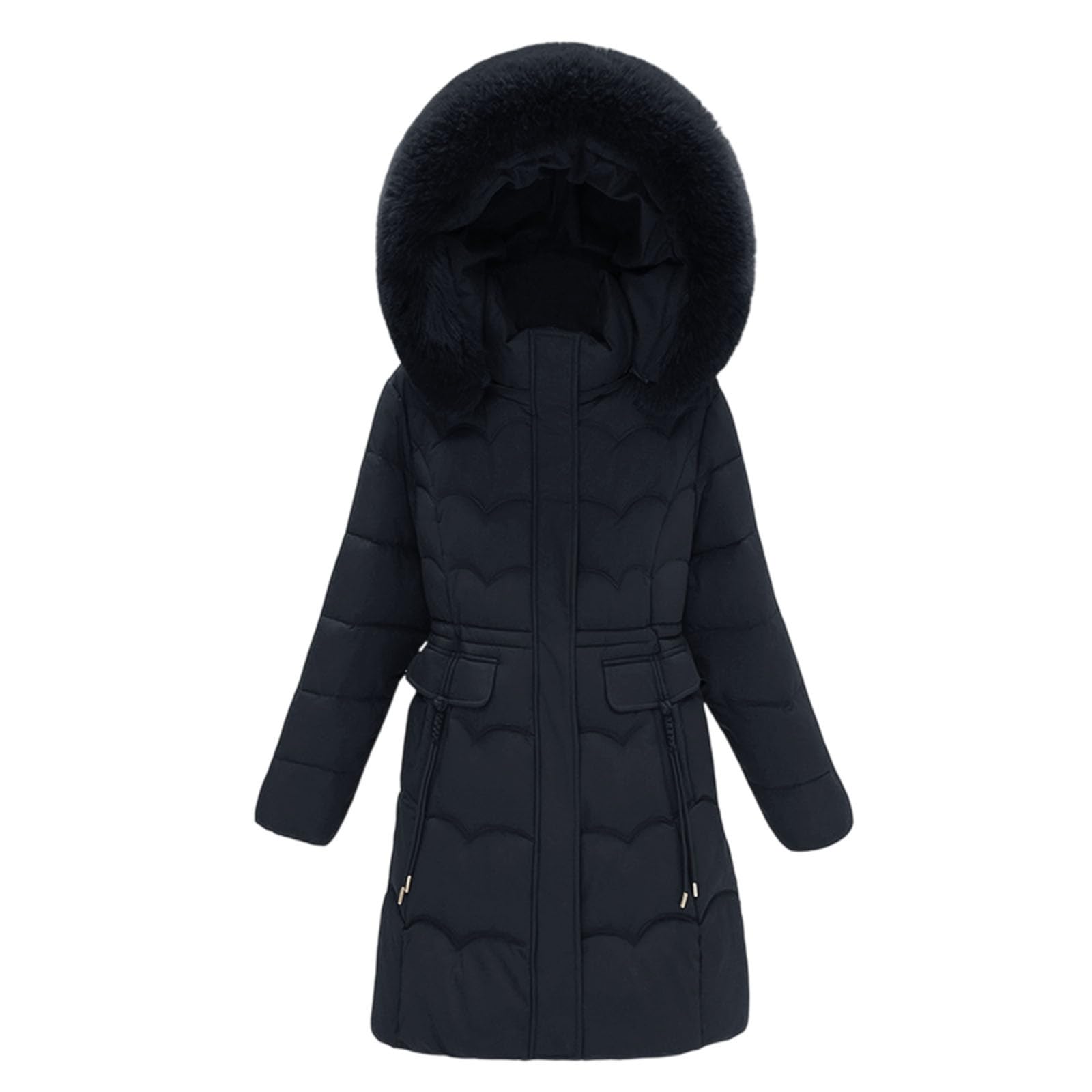 Generico Giacca Donna Imbottita, Giubbotto Invernale Donna Oversize,Cappotto Lungo Trapuntato con Cappuccio Finto Staccabile Giacca Invernale Alternativa Calda E Spessa in Piumino per Il Freddo