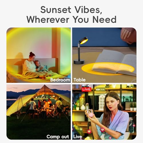 Image of Sunset Red LED Projection Floor Lamp, Romantic LED Sunset Projector Lamp Rainbow Atmosphere Light Night Light for Bedroom Livingroom Party Bar Store, USB Charging
