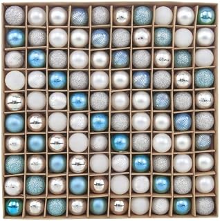 Valery Madelyn 100pcs 3cm Shatterproof Small Christmas Baubles, Winter Wishes Sliver and Blue Christmas Mini Ball Ornaments for Christmas Tree Decoration