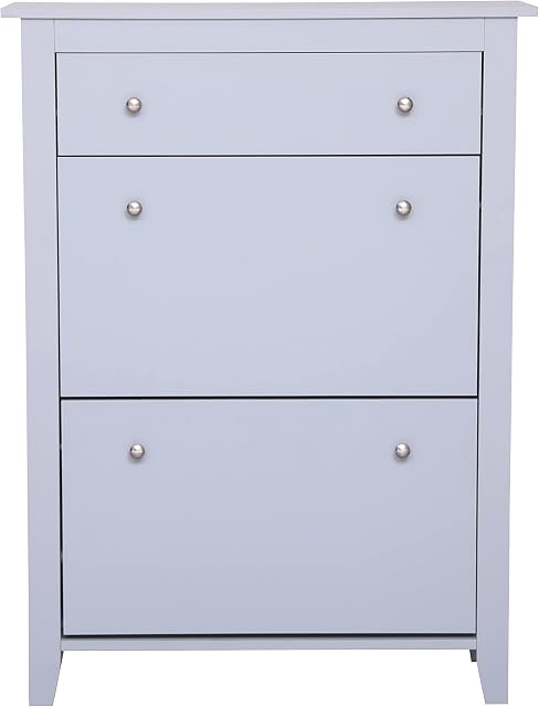 Hi-Well Hallway Furniture 1 Drawer and 2 Doors Shoe Cabinet with One Layer Hallway Storage Cabinet Freestanding Unit Modern Style- Grey Painted,80x25x108cm