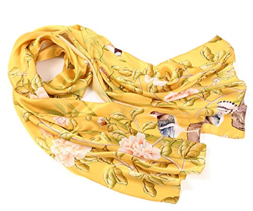 prettystern Femme grande-taille 180 cm XL étole longue Écharpe en Crêpe Satin Soie imprimé fleur - z02 Magnolia bleu